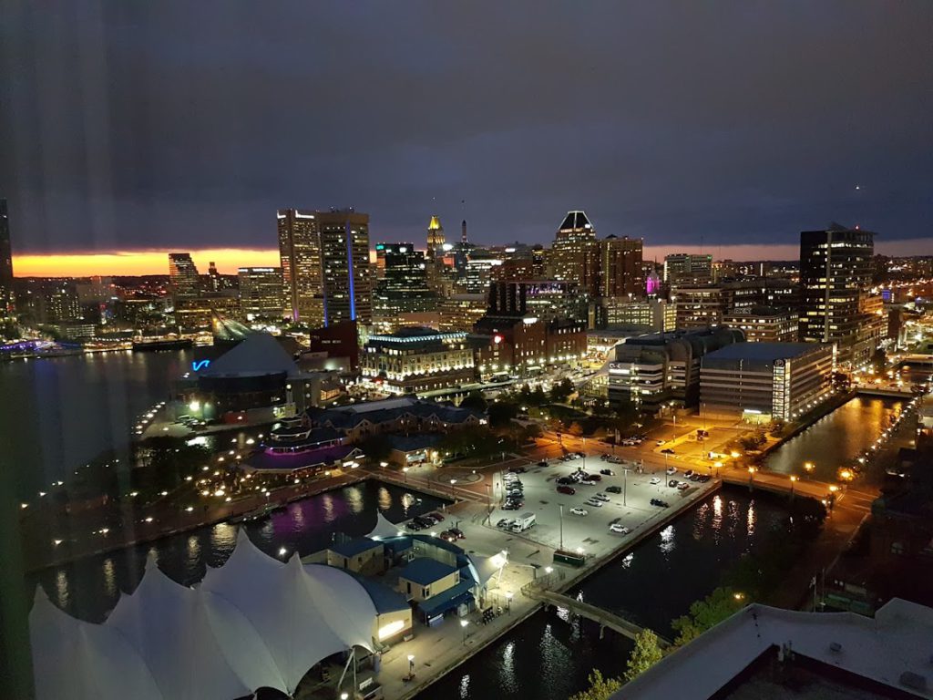 Baltimore landscape at night time.