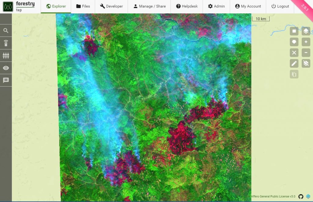 False colour Sentinel-2 image on Siberian fires on the 6th August 2019