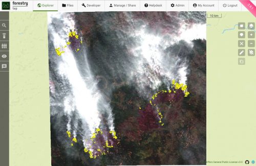 Real colour Sentinel-2 image of Siberian fires on the 6th August 2019