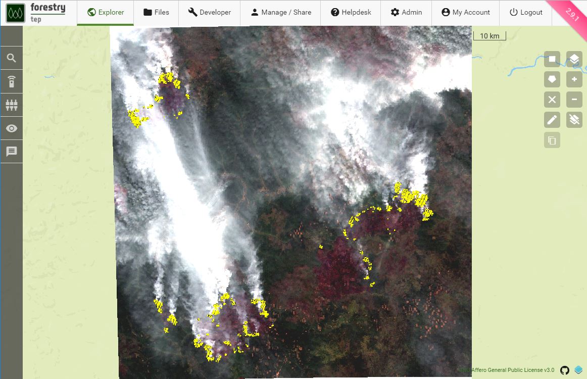 Real colour Sentinel-2 image of Siberian fires on the 6th August 2019
