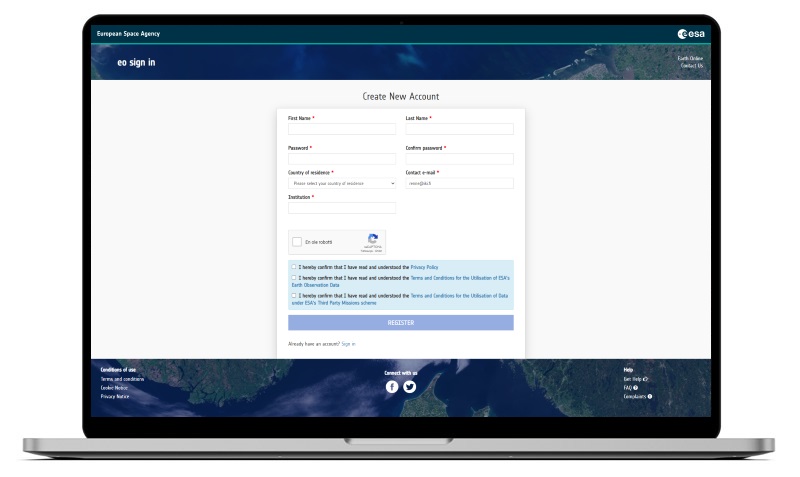 Signup to ESA EO Sign In
